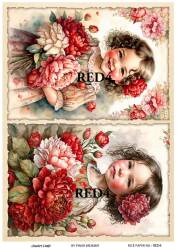 Kırmızı Gül Desenli Pirinç Dekopaj Model : RED 04 - Line Art