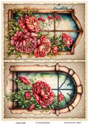 Kırmızı Gül Desenli Pirinç Dekopaj Model : RED 07 - Line Art