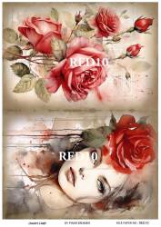 Kırmızı Gül Desenli Pirinç Dekopaj Model : RED 10 - Line Art