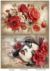 Kırmızı Gül Desenli Pirinç Dekopaj Model : RED 11 - Line Art