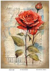 Kırmızı Gül Desenli Pirinç Dekopaj Model : RED 12 - Line Art