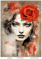 Kırmızı Gül Desenli Pirinç Dekopaj Model : RED 13 - Line Art