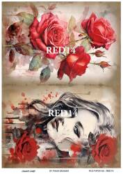 Kırmızı Gül Desenli Pirinç Dekopaj Model : RED 14 - Line Art