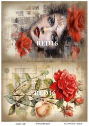 Kırmızı Gül Desenli Pirinç Dekopaj Model : RED 16 - Line Art