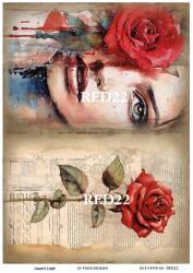 Kırmızı Gül Desenli Pirinç Dekopaj Model : RED 22 - Line Art