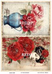 Kırmızı Gül Desenli Pirinç Dekopaj Model : RED 23 - Line Art