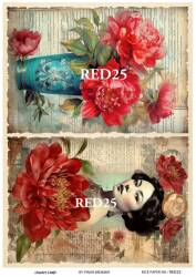 Kırmızı Gül Desenli Pirinç Dekopaj Model : RED 25 - Line Art