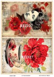 Kırmızı Gül Desenli Pirinç Dekopaj Model : RED 27 - Line Art