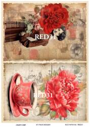 Kırmızı Gül Desenli Pirinç Dekopaj Model : RED 31 - Line Art