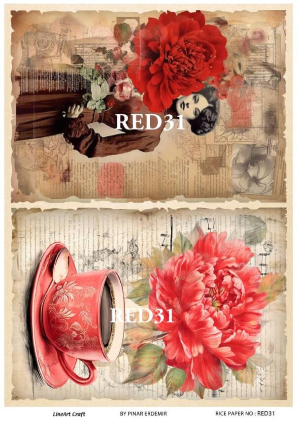 Kırmızı Gül Desenli Pirinç Dekopaj Model : RED 31 - 1