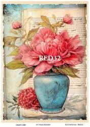 Kırmızı Gül Desenli Pirinç Dekopaj Model : RED 32 - Line Art