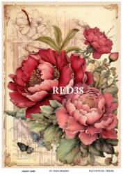 Kırmızı Gül Desenli Pirinç Dekopaj Model : RED 38 - Line Art