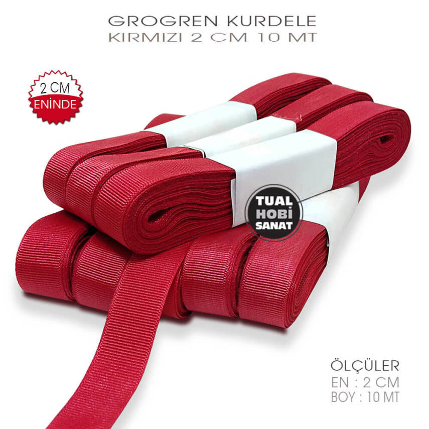Kırmızı Renkli Grogren Kurdele (Genişlik 2 cm) 10 Metre - 1