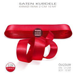 Kırmızı Renkli Saten Kurdele (Genişlik 2 cm) 10 Metre - Tual Hobi Sanat