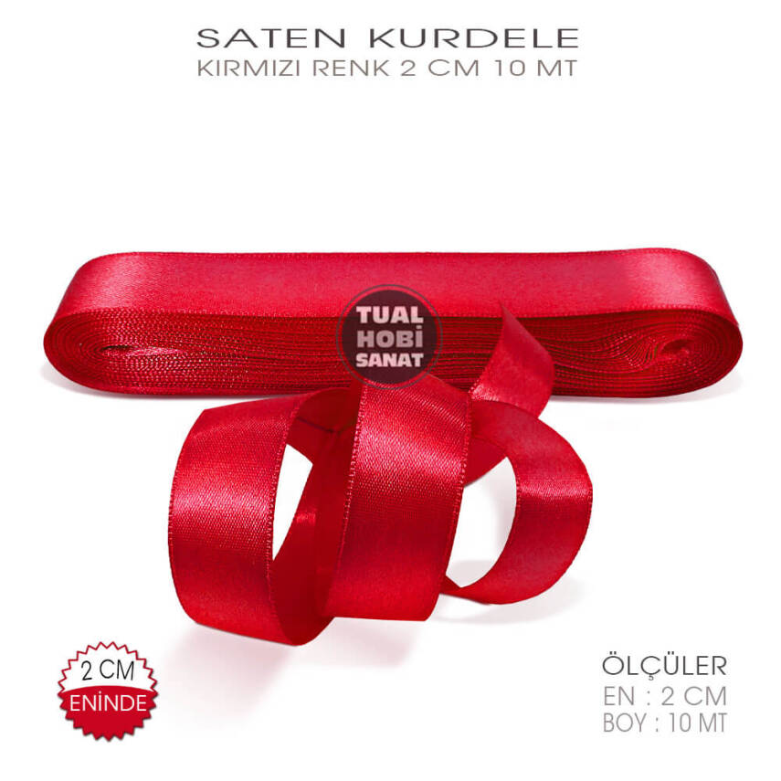 Kırmızı Renkli Saten Kurdele (Genişlik 2 cm) 10 Metre - 1