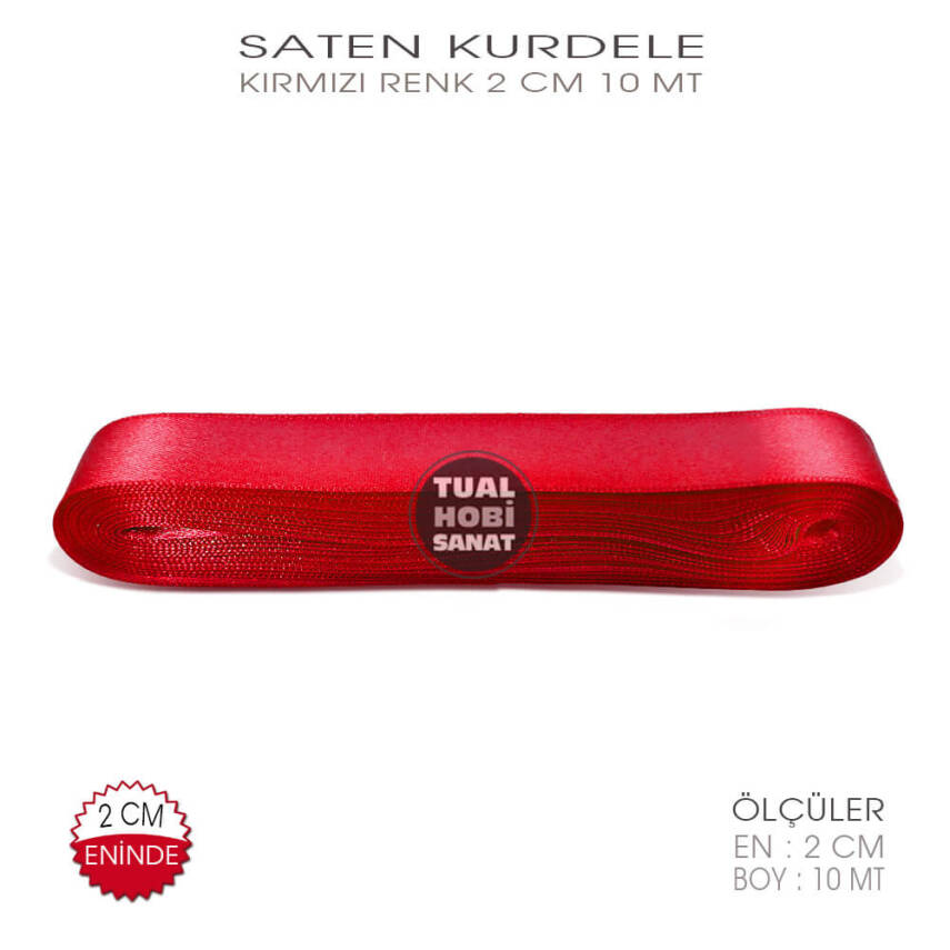 Kırmızı Renkli Saten Kurdele (Genişlik 2 cm) 10 Metre - 2
