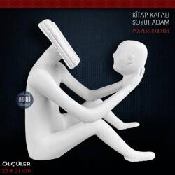 Kitap Kafalı Soyut Adam Heykeli (23x21 cm) Ham Polyester - Tual Hobi Sanat