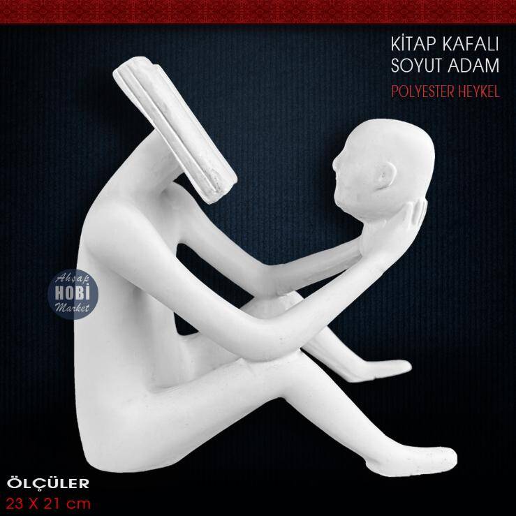 Kitap Kafalı Soyut Adam Heykeli (23x21 cm) Ham Polyester - 1