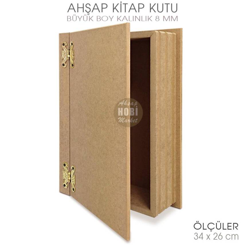 Kitap Kutu Büyük Boy (34x26 cm) Ham Ahşap - 1