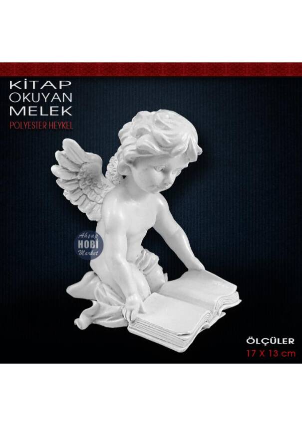 Kitap Okuyan Melek Heykeli (17x13 cm) Ham Polyester - 2