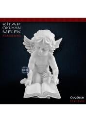 Kitap Okuyan Melek Heykeli (17x13 cm) Ham Polyester - Tual Hobi Sanat