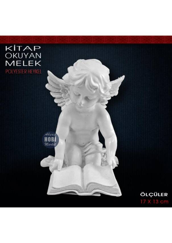 Kitap Okuyan Melek Heykeli (17x13 cm) Ham Polyester - 1