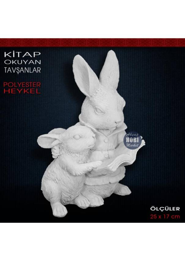 Kitap Okuyan Tavşan ve Yavrusu Biblo (28x20cm) Ham Polyester - 2
