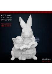 Kitap Okuyan Tavşan ve Yavrusu Biblo (28x20cm) Ham Polyester - Tual Hobi Sanat