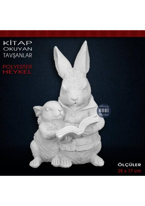 Kitap Okuyan Tavşan ve Yavrusu Biblo (28x20cm) Ham Polyester - 1