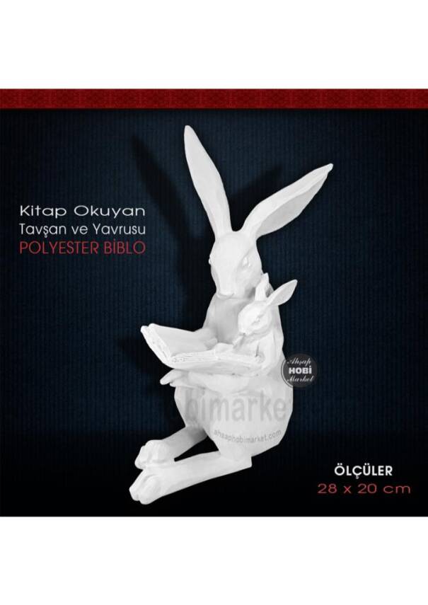 Kitap Okuyan Tavşanlar Biblo (25x17 cm) Ham Polyester - 1