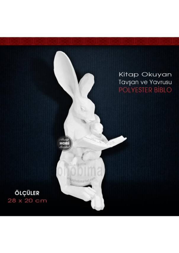 Kitap Okuyan Tavşanlar Biblo (25x17 cm) Ham Polyester - 2