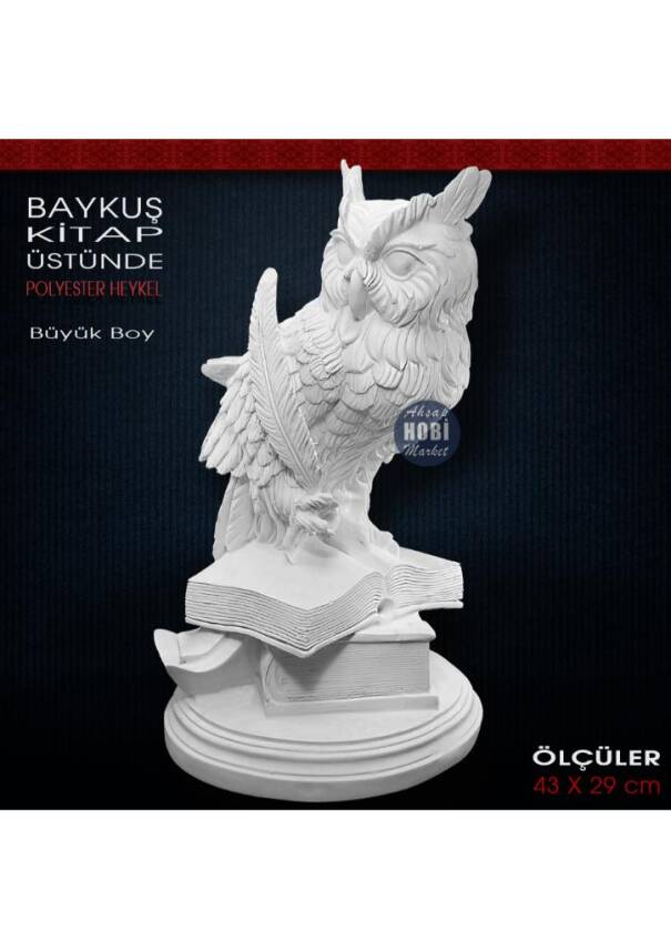 Kitap Üstünde Baykuş Heykeli Büyük Boy (43x29 cm) Ham Polyester - 1