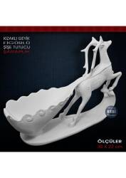 Kızaklı Geyik Figürlü Şişe Tutucu Şaraplık (30x22 cm) Ham Polyester - Tual Hobi Sanat (1)