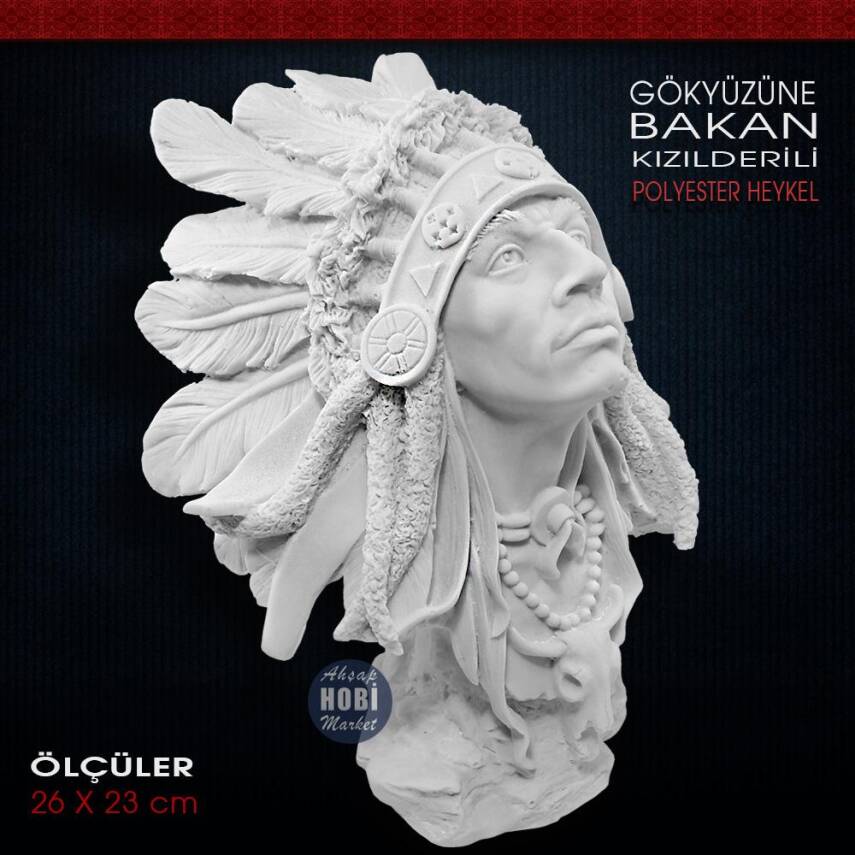 Kızılderili Heykeli Gökyüzüne Bakan (26x23 cm) Ham Polyester - 2