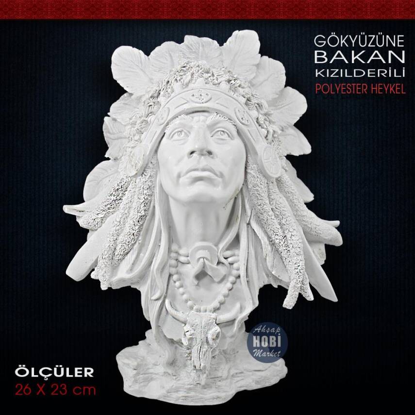 Kızılderili Heykeli Gökyüzüne Bakan (26x23 cm) Ham Polyester - 1