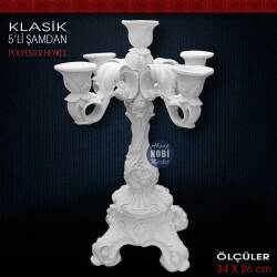Klasik 5 Kollu Şamdan Mumluk (34x26 cm) Ham Polyester - Tual Hobi Sanat
