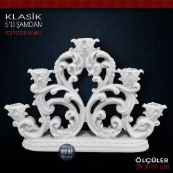 Klasik 5'li Şamdan Mumluk (29x19 cm) Ham Polyester - Tual Hobi Sanat