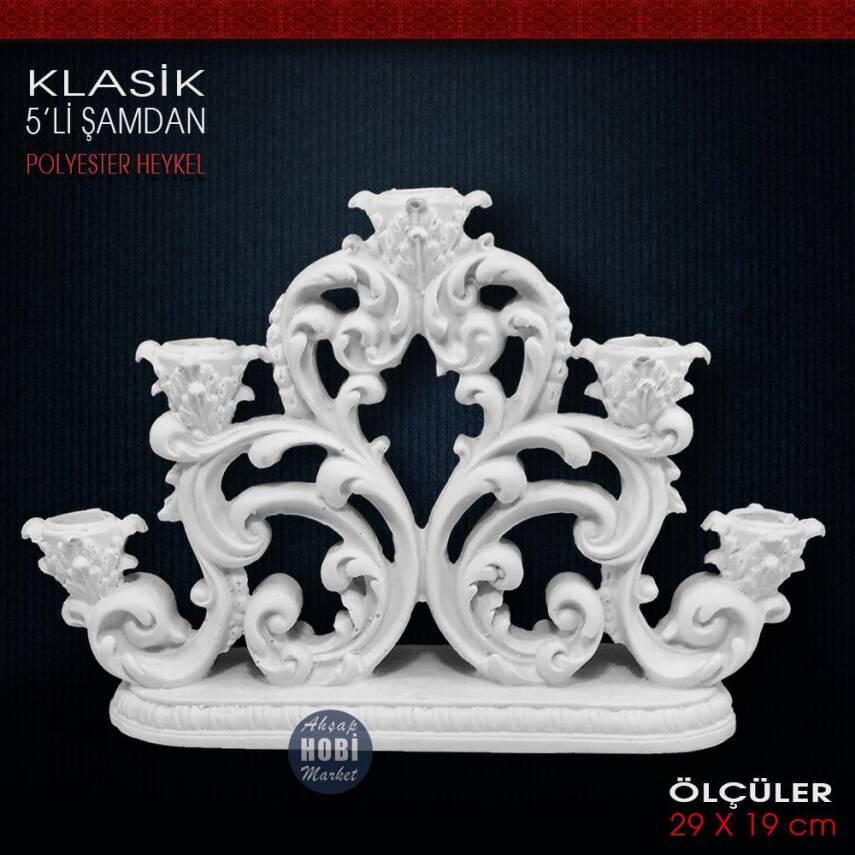 Klasik 5'li Şamdan Mumluk (29x19 cm) Ham Polyester - 1