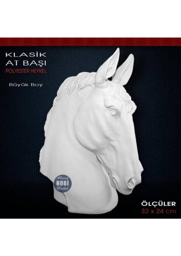 Klasik At Başı Heykeli Büyük (32x24 cm) Ham Polyester - 2