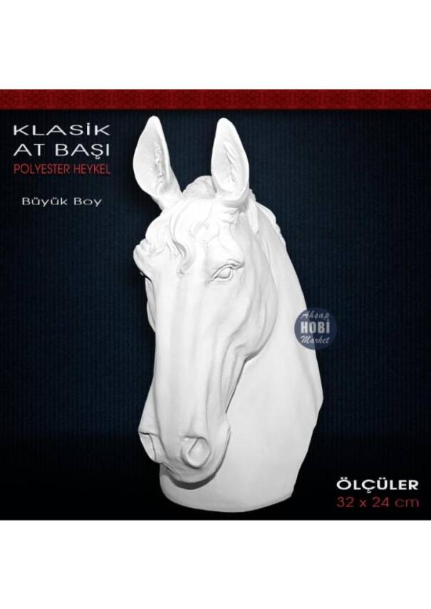 Klasik At Başı Heykeli Büyük (32x24 cm) Ham Polyester - 3