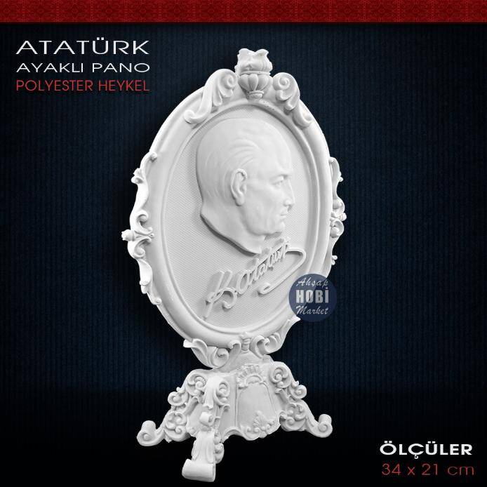 Klasik Kaideli Atatürk Pano Heykeli (34x21cm) Ham Polyester - 1