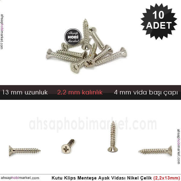 Klips Menteşe Ayak Vidası 10 Adet (2,2x13 mm) Parlak Gümüş - 1