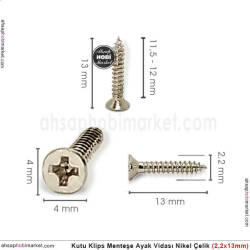 Klips Menteşe Ayak Vidası 10 Adet (2,2x13 mm) Parlak Gümüş - Tual Hobi Sanat (1)