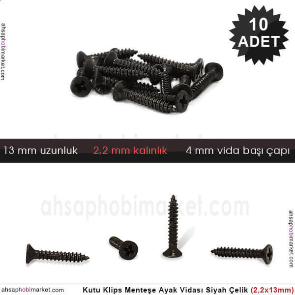Klips Menteşe Ayak Vidası 10 Adet (2,2x13 mm) Siyah - 1