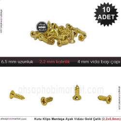 Klips Menteşe Ayak Vidası 10 Adet (2,2x6,5 mm) Parlak Gold - Tual Hobi Sanat