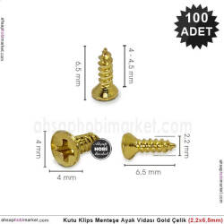 Klips Menteşe Ayak Vidası 10 Adet (2,2x6,5 mm) Parlak Gold - Tual Hobi Sanat (1)
