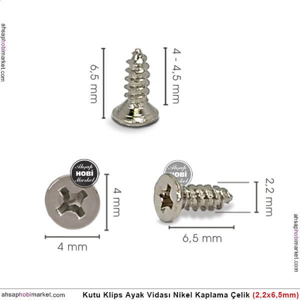 Klips Menteşe Ayak Vidası 10 Adet (2,2x6,5 mm) Parlak Gümüş - 2