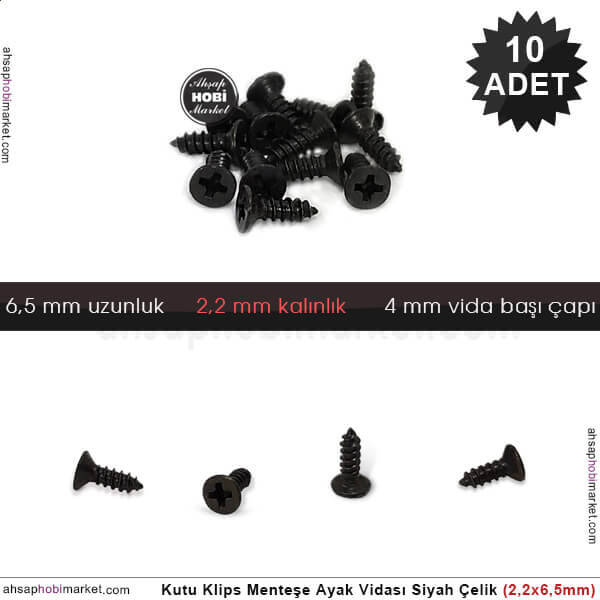Klips Menteşe Ayak Vidası 10 Adet (2,2x6,5 mm) Siyah - 1