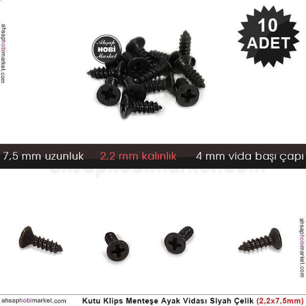 Klips Menteşe Ayak Vidası 10 Adet (2,2x7,5 mm) Siyah - 1