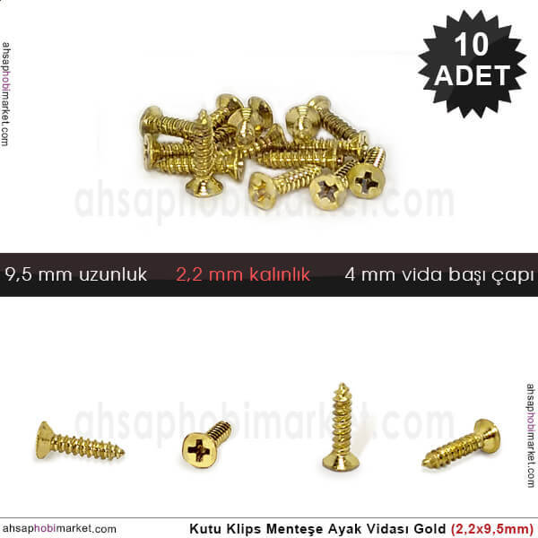 Klips Menteşe Ayak Vidası 10 Adet (2,2x9,5 mm) Parlak Gold - 1